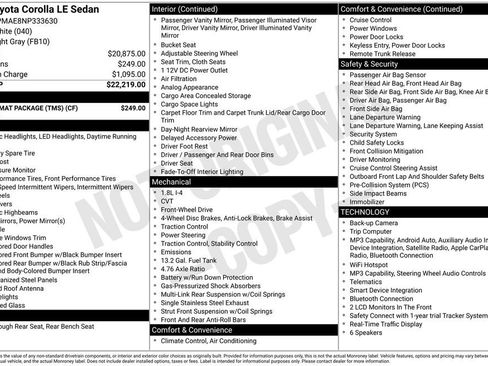 Used 2022 Toyota Corolla LE w/ Carpet Mat Package (TMS) FWD image 38
