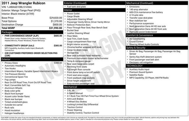 Used 2011 Jeep Wrangler Rubicon w/ PWR Convenience Group AWD/4WD image 19