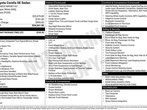 Used 2021 Toyota Corolla SE w/ Carpet Mat Package (TMS) FWD image 6