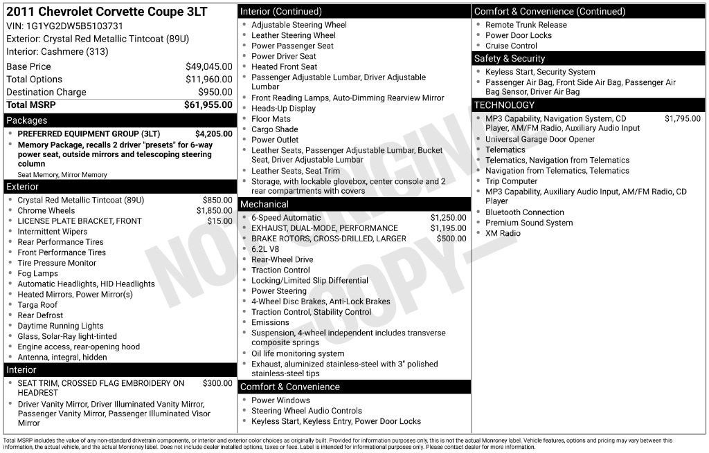 Used 2011 Chevrolet Corvette Coupe w/ Preferred Equipment Group RWD image 3