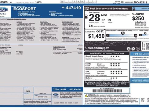 Certified 2021 Ford EcoSport SE w/ Interior Protection Package FWD image 27