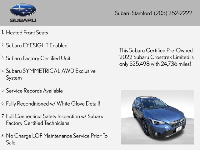 Certified 2022 Subaru Crosstrek 2.5i Limited w/ Moonroof Package 2 AWD/4WD image 2