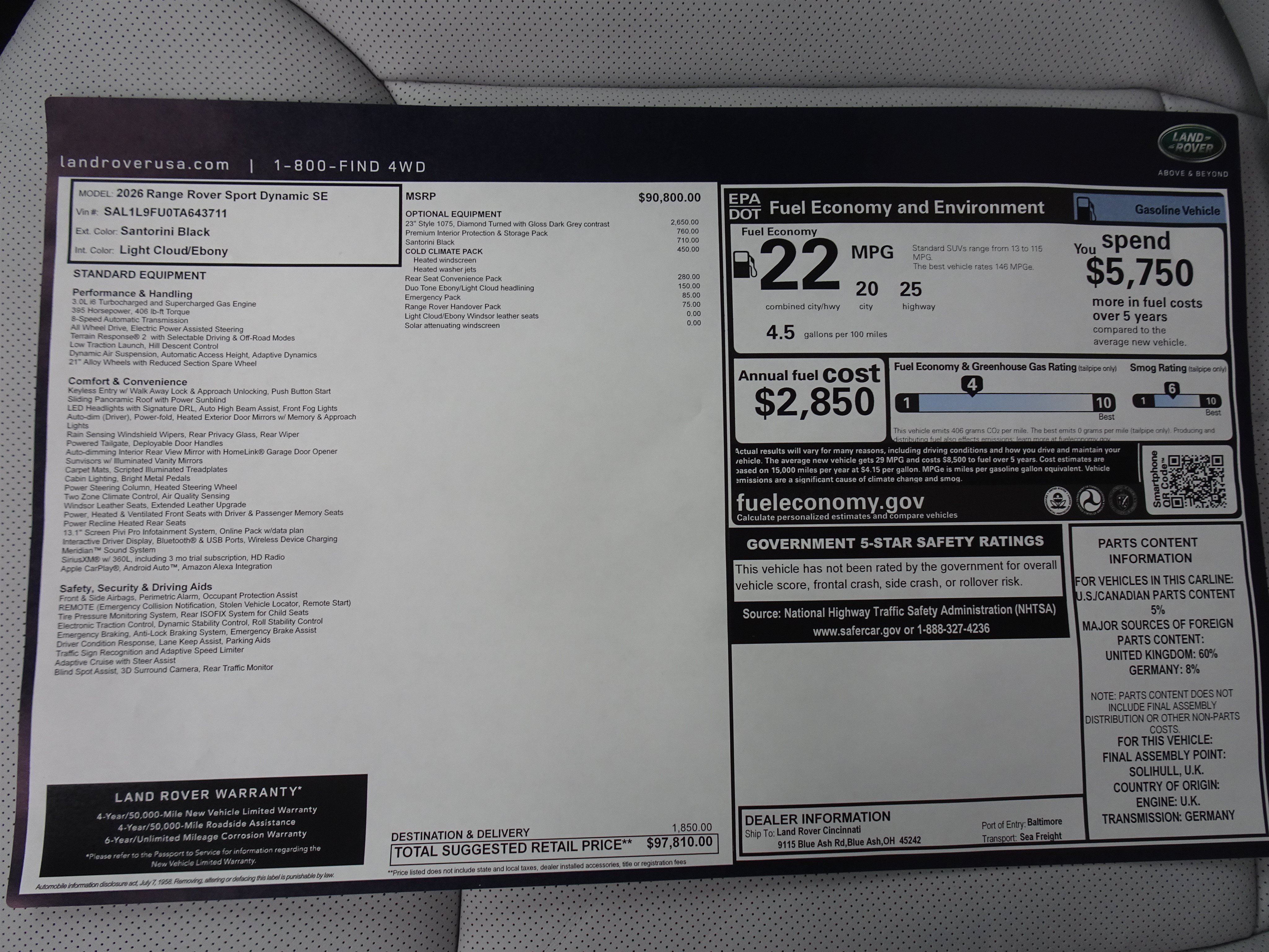New 2026 Land Rover Range Rover Sport Dynamic SE AWD/4WD image 6