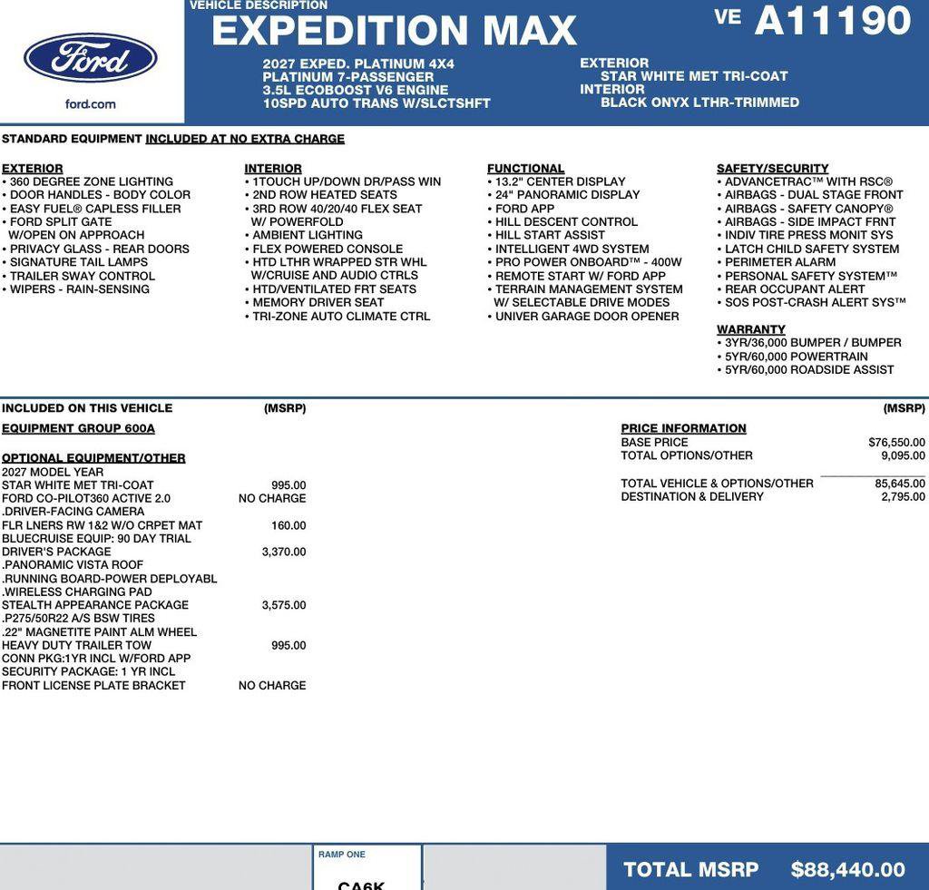 New 2027 Ford Expedition Max Platinum w/ Stealth Appearance Package AWD/4WD image 2