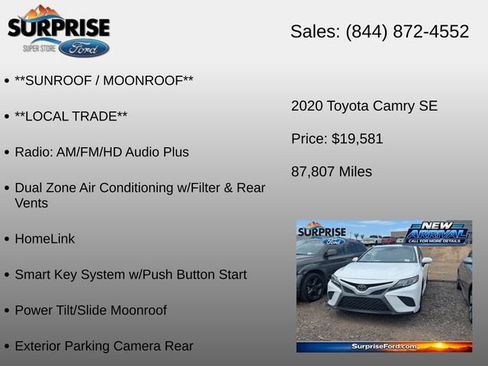 Used 2020 Toyota Camry SE w/ Audio Package FWD image 12