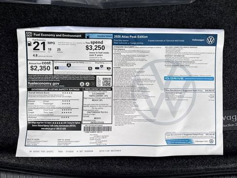 New 2026 Volkswagen Atlas Peak Edition AWD/4WD image 21