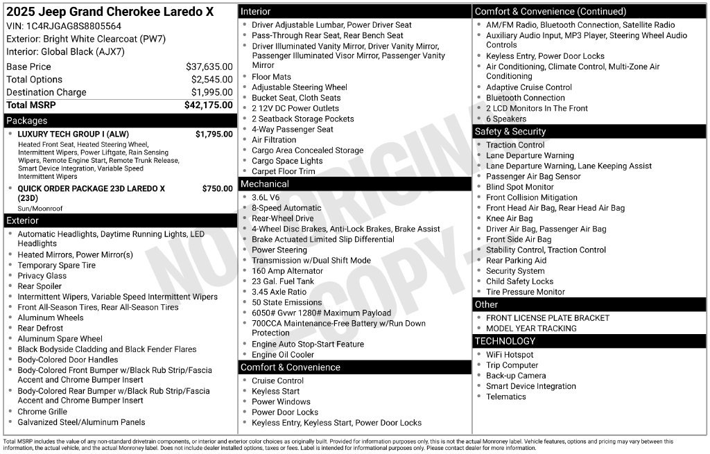 New 2025 Jeep Grand Cherokee Laredo X w/ Luxury Tech Group I RWD image 21