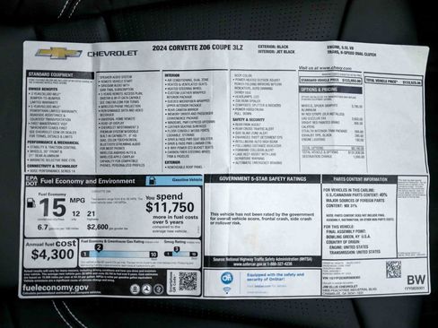 Used 2024 Chevrolet Corvette Z06 w/ Stealth Interior Trim Package RWD image 3