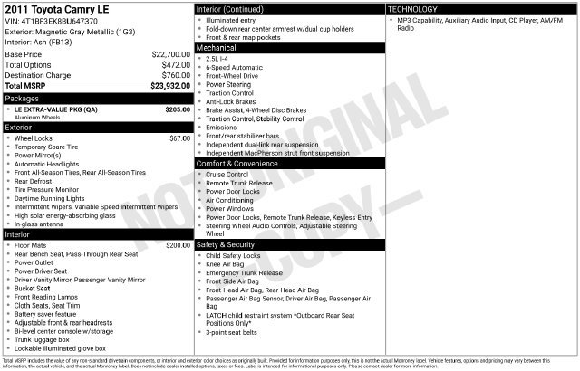 Used 2011 Toyota Camry LE w/ LE Extra-Value Pkg FWD image 7