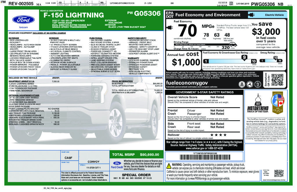 Used 2023 Ford F150 Lightning Lariat w/ Equipment Group 511A High AWD/4WD image 3