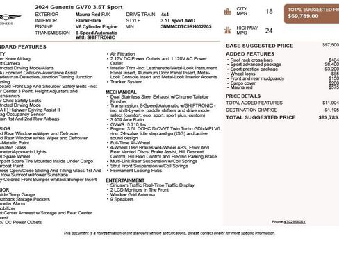 Used 2024 Genesis GV70 3.5T Sport w/ Sport Prestige Package AWD/4WD image 3