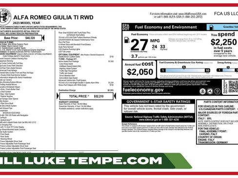 Used 2023 Alfa Romeo Giulia Ti w/ Active Assist Plus Package RWD image 1