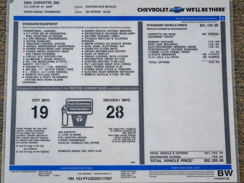 Used 2003 Chevrolet Corvette Z06 w/ Memory Package, 3 Drivers RWD image 7