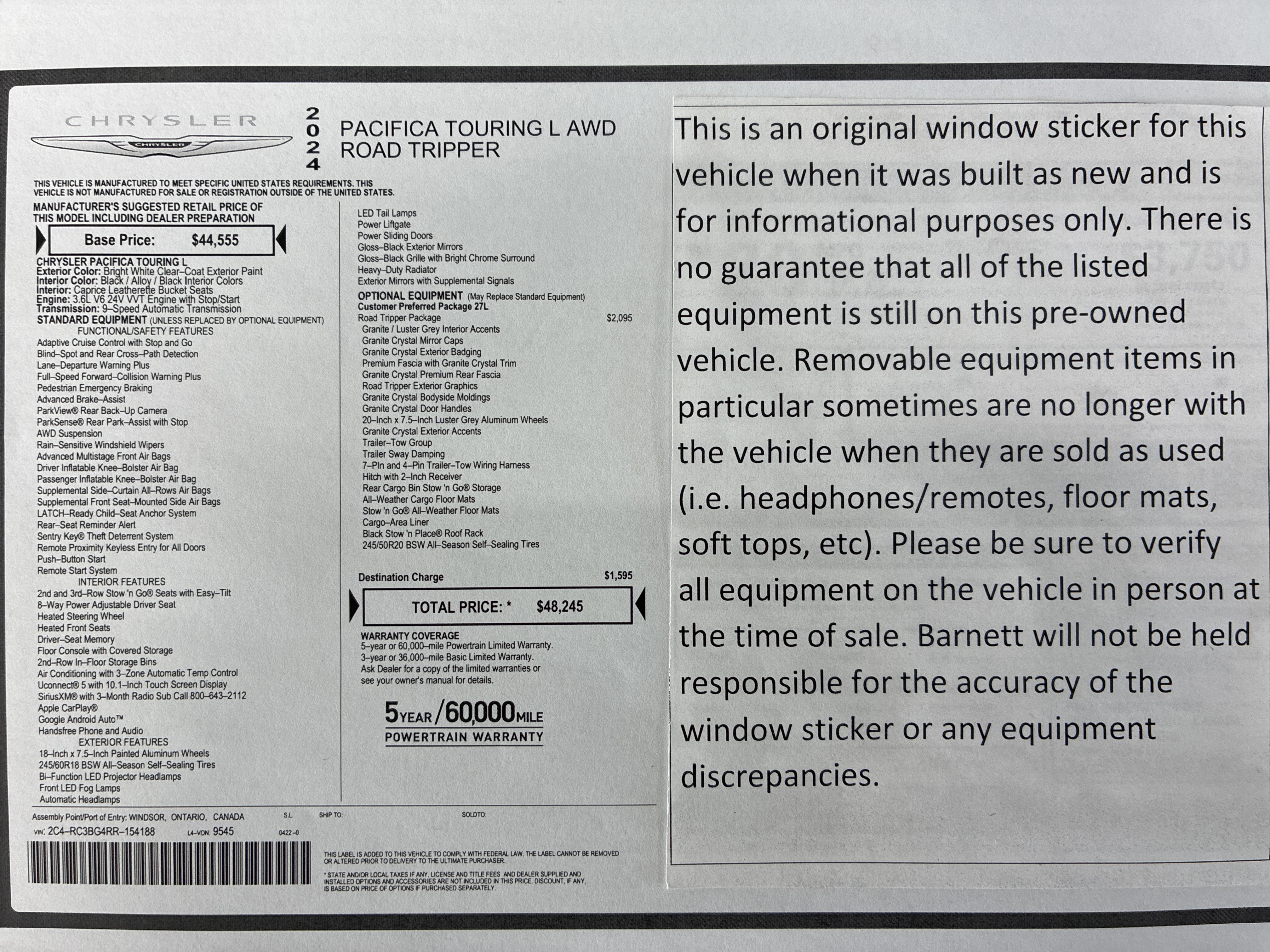 Certified 2024 Chrysler Pacifica Touring-L w/ Road Tripper Package AWD/4WD image 2