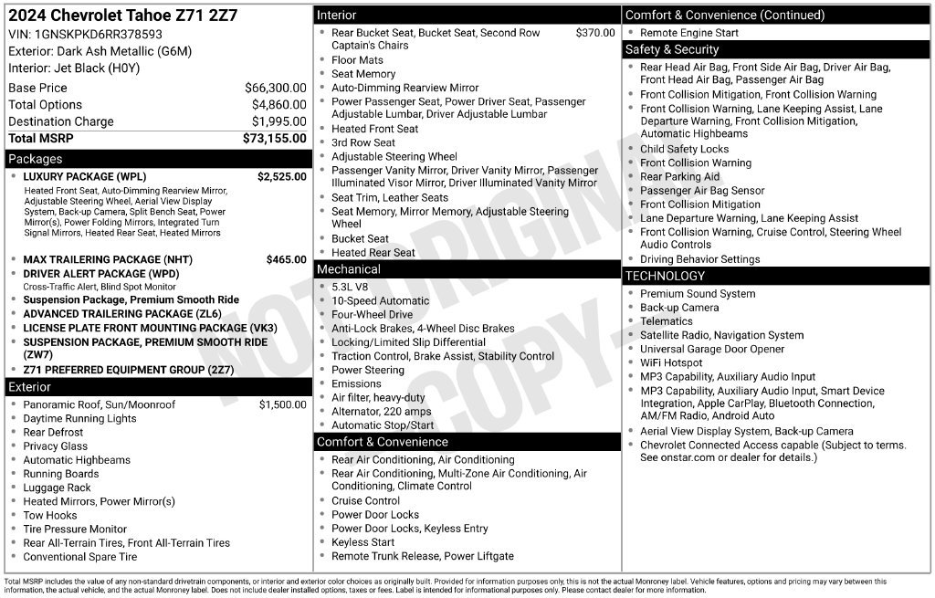 Used 2024 Chevrolet Tahoe Z71 w/ Luxury Package AWD/4WD image 13
