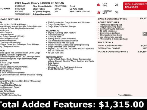 Used 2020 Toyota Camry LE image 3