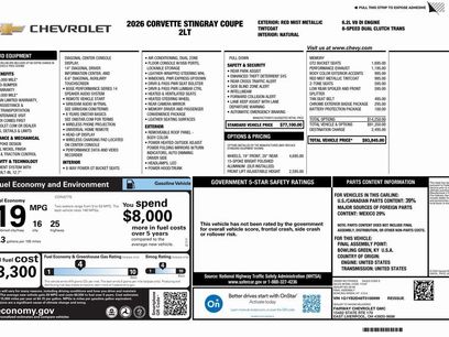 New 2026 Chevrolet Corvette Stingray Preferred Cpe w/ Chrome Exterior Badge Package