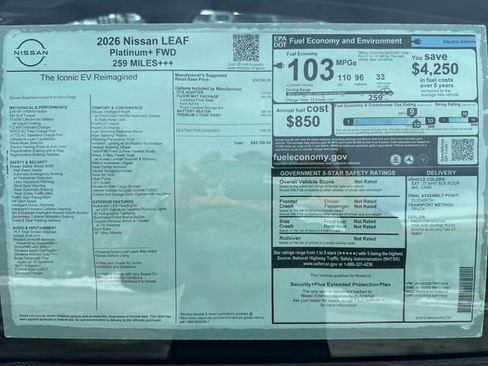 New 2026 Nissan Leaf Platinum+ w/ Floor Mat Package (Platinum+) image 8