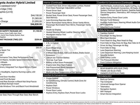 Used 2022 Toyota Avalon Limited w/ Advanced Safety Package FWD image 43