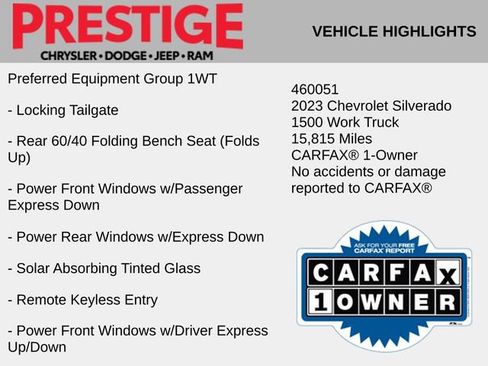 Used 2023 Chevrolet Silverado 1500 W/T w/ WT Value Package image 2