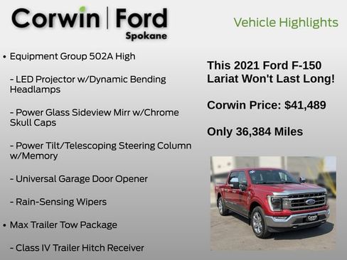 Used 2021 Ford F150 Lariat w/ Equipment Group 502A High AWD/4WD image 13