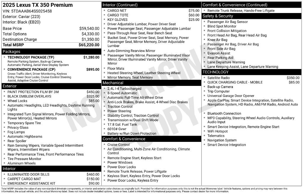Used 2025 Lexus TX 350 AWD w/ Technology Package image 2