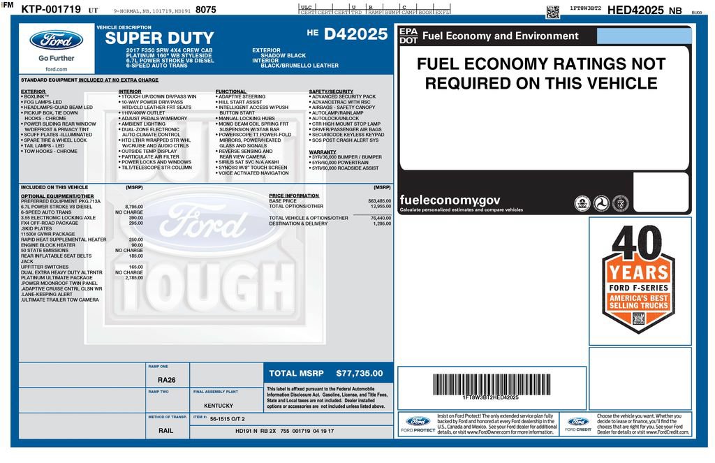 Used 2017 Ford F350 Platinum w/ Platinum Ultimate Package AWD/4WD image 48