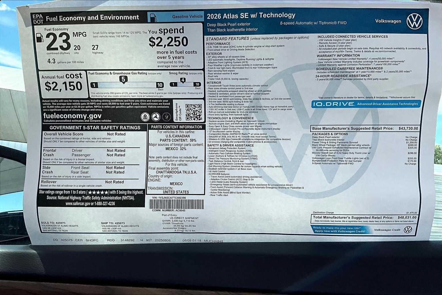 New 2026 Volkswagen Atlas SE FWD image 19