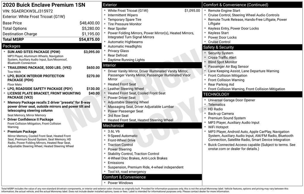 Used 2020 Buick Enclave Premium w/ Sun and Sites Package FWD image 51