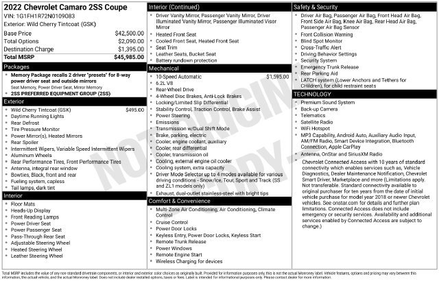 Used 2022 Chevrolet Camaro SS RWD image 12