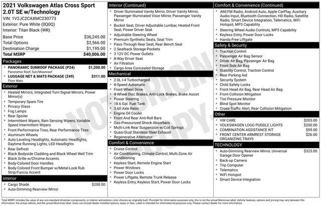 Used 2021 Volkswagen Atlas Cross Sport SE w/ Panoramic Sunroof Package FWD image 39