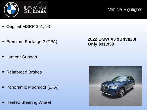 Used 2022 BMW X3 xDrive30i w/ Premium Package 2 (ZPA) AWD/4WD image 9