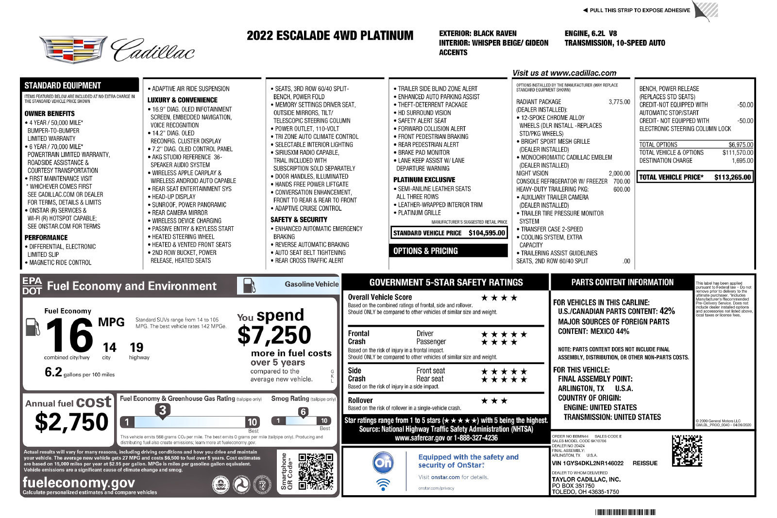 Used 2022 Cadillac Escalade Premium Luxury Platinum w/ LPO, Radiant Package AWD/4WD image 3