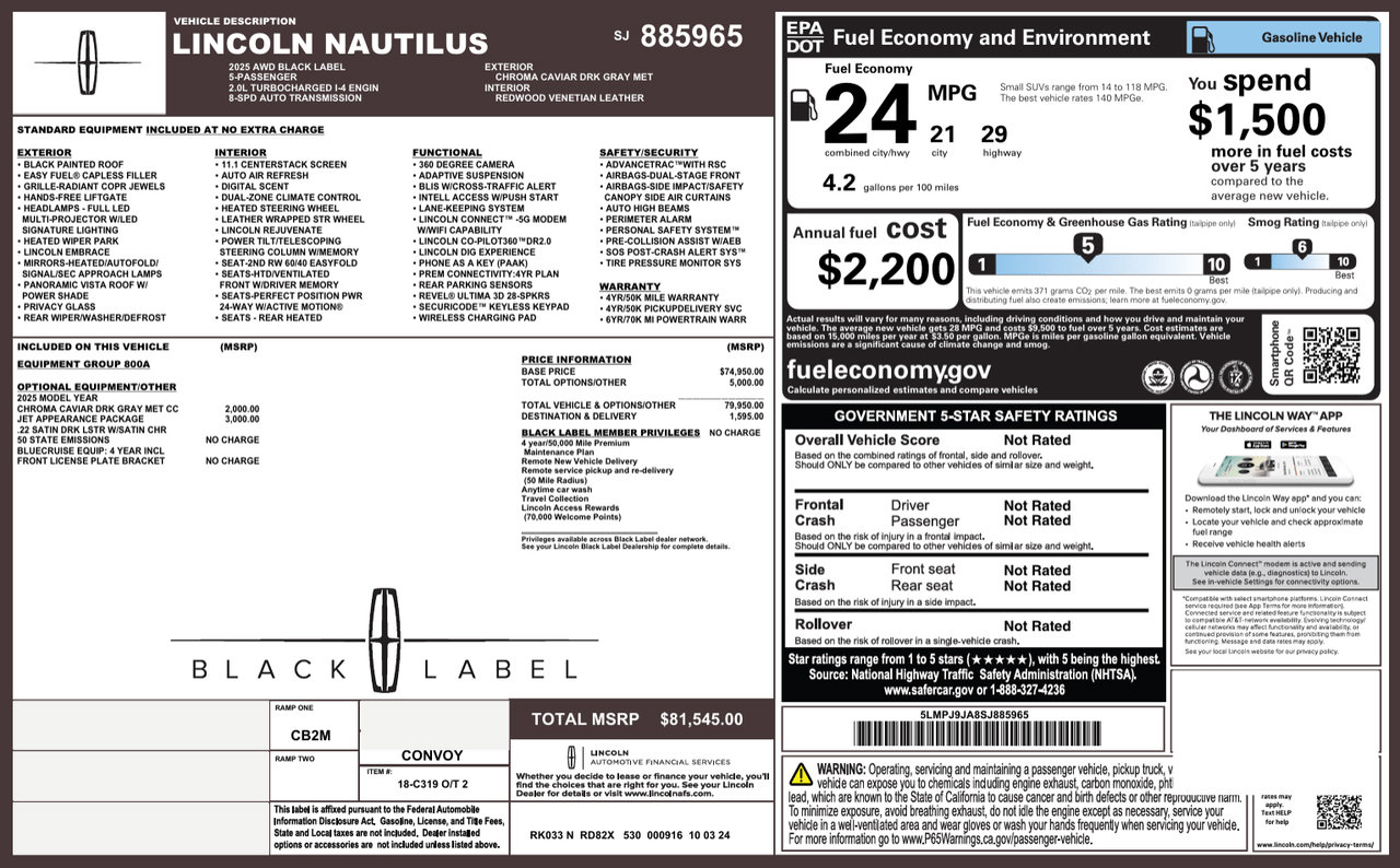 Used 2025 Lincoln Nautilus Black Label w/ Jet Appearance Package AWD/4WD image 60