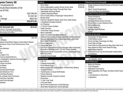 Used 2014 Toyota Camry SE w/ Moonroof Package FWD image 5