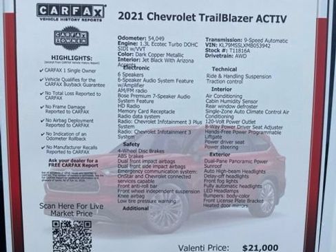 Used 2021 Chevrolet TrailBlazer ACTIV w/ Sun and Liftgate Package AWD/4WD image 43