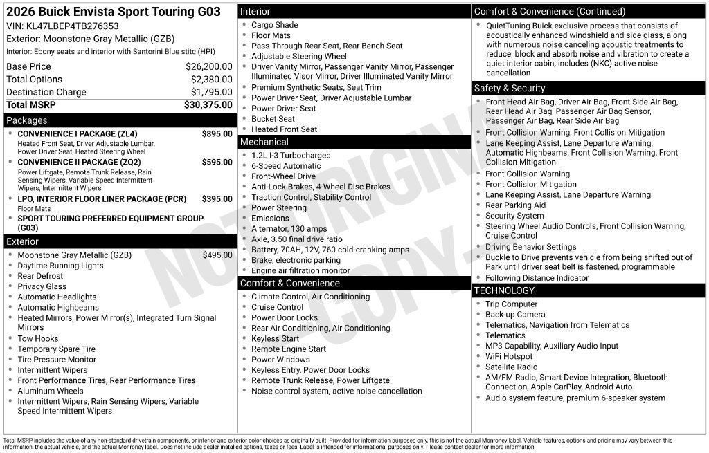 New 2026 Buick Envista Sport Touring w/ Convenience I Package FWD image 2