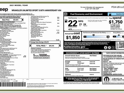 Certified 2021 Jeep Wrangler Unlimited Sport image 2