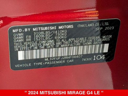 Used 2024 Mitsubishi Mirage G4 LE FWD image 35