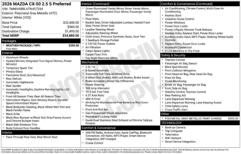 Certified 2026 MAZDA CX-50 AWD 2.5 S w/ Weather Package image 34