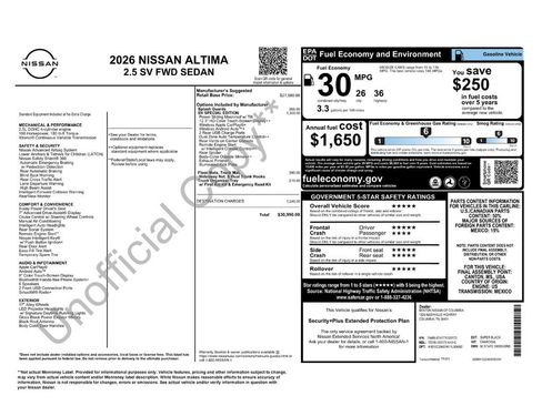New 2026 Nissan Altima 2.5 SV w/ SV Special Edition Package FWD image 5