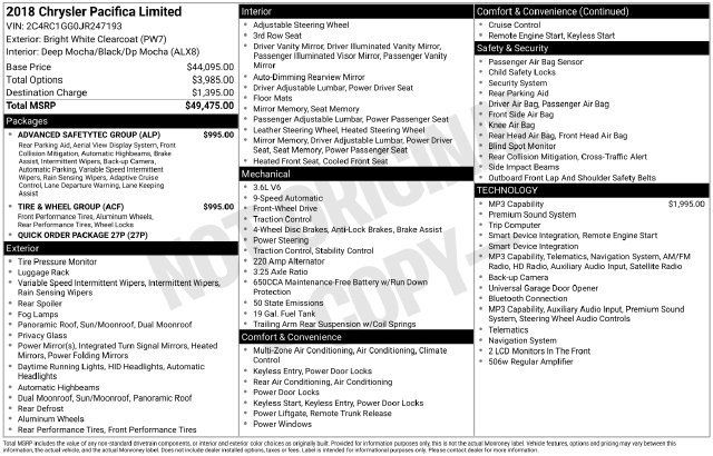Used 2018 Chrysler Pacifica Limited w/ Tire & Wheel Group FWD image 12