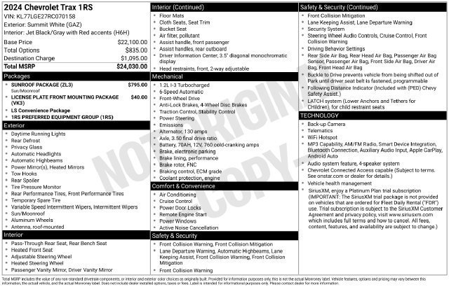 Used 2024 Chevrolet Trax RS w/ Sunroof Package FWD image 4