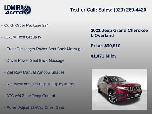Used 2021 Jeep Grand Cherokee L Overland w/ Advanced Protech Group III AWD/4WD image 8