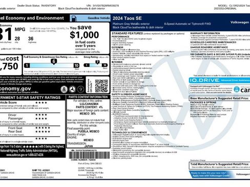 Used 2024 Volkswagen Taos SE FWD image 2