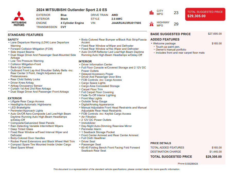 Used 2024 Mitsubishi Outlander Sport ES AWD/4WD image 3