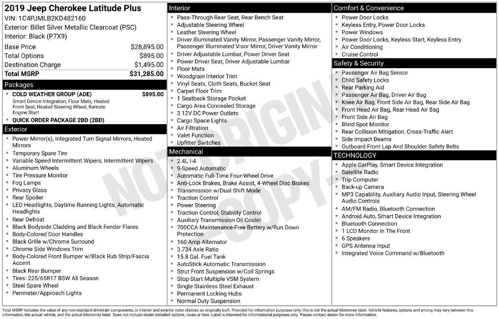 Used 2019 Jeep Cherokee Latitude Plus w/ Cold Weather Group AWD/4WD image 2