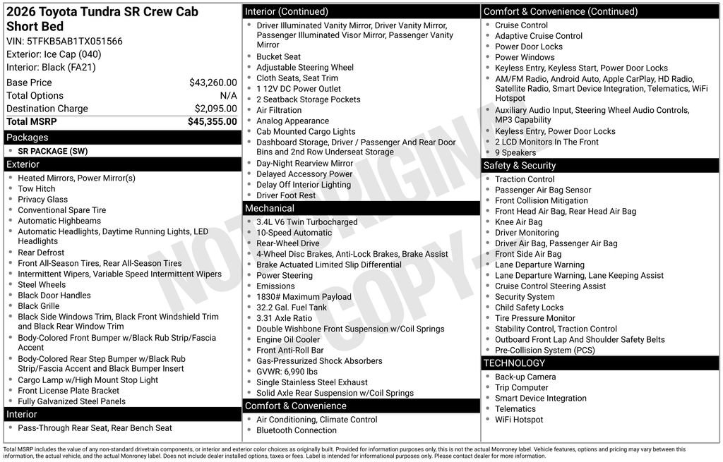 Used 2026 Toyota Tundra SR RWD image 15
