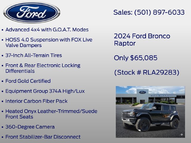 Certified 2024 Ford Bronco Raptor w/ Interior Carbon Fiber Pack 6 AWD/4WD image 7