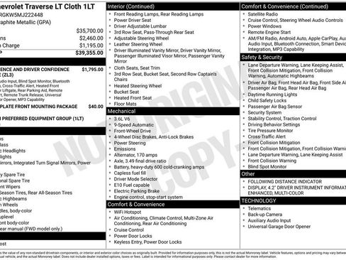 Used 2021 Chevrolet Traverse LT FWD image 8